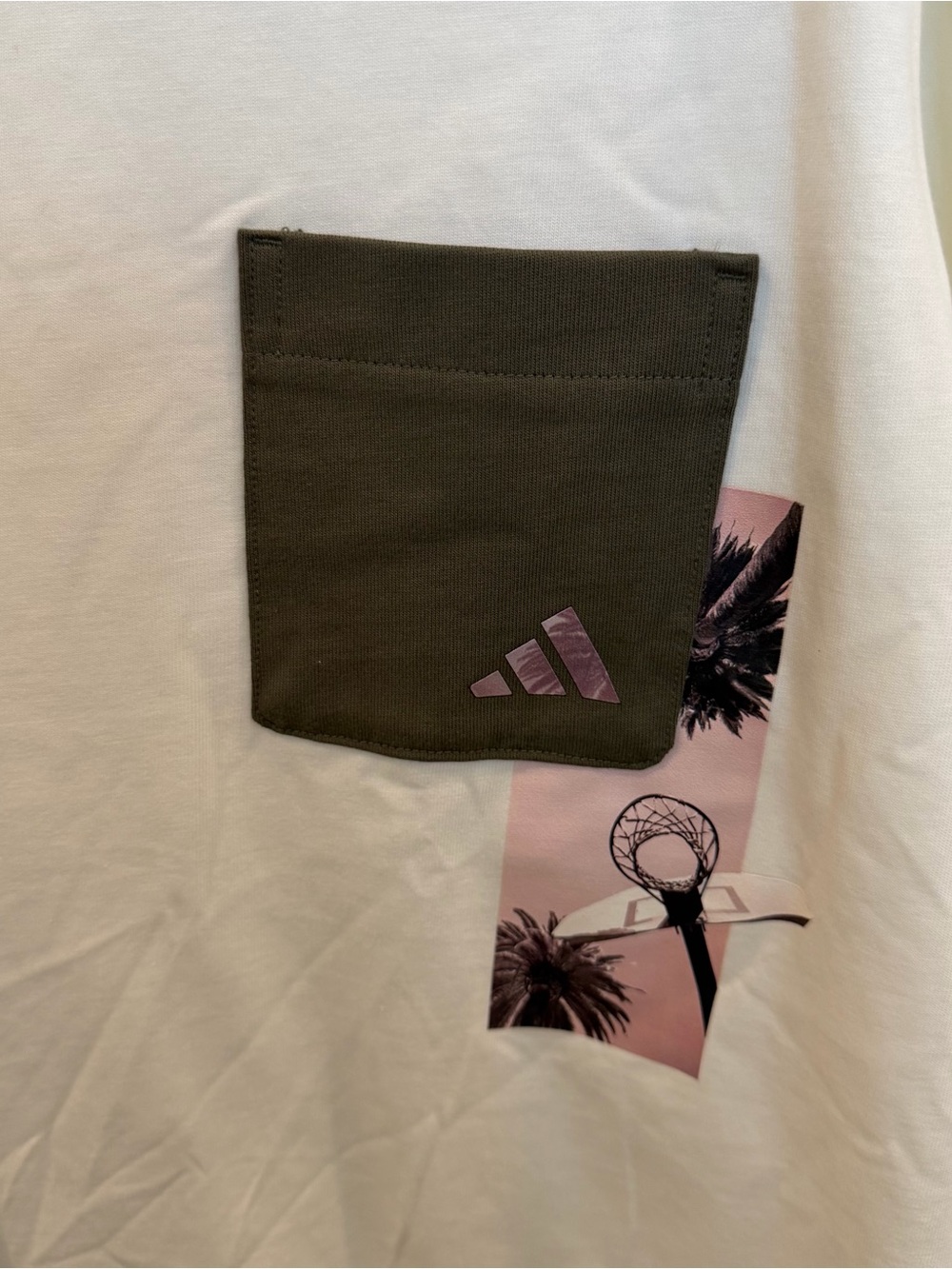 Adidas Basketball Pocket Tee Shirt, Loose Fit, Off White, Large - Picture 5 of 8